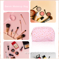 Cross print PU Twill makeup bag/Metal zipper makeup bag/Small pink polka dots waterproof printed makeup bag